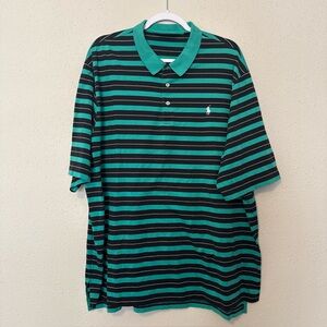 Polo Golf Ralph Lauren Shirt Mens 2XL  Black Green Striped Pima Cotton Vented